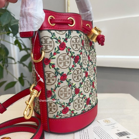 🔥NeW! $498 Tory Burch T Monogram Mini Embroidered Bucket Bag 87062 - Picture 8 of 15